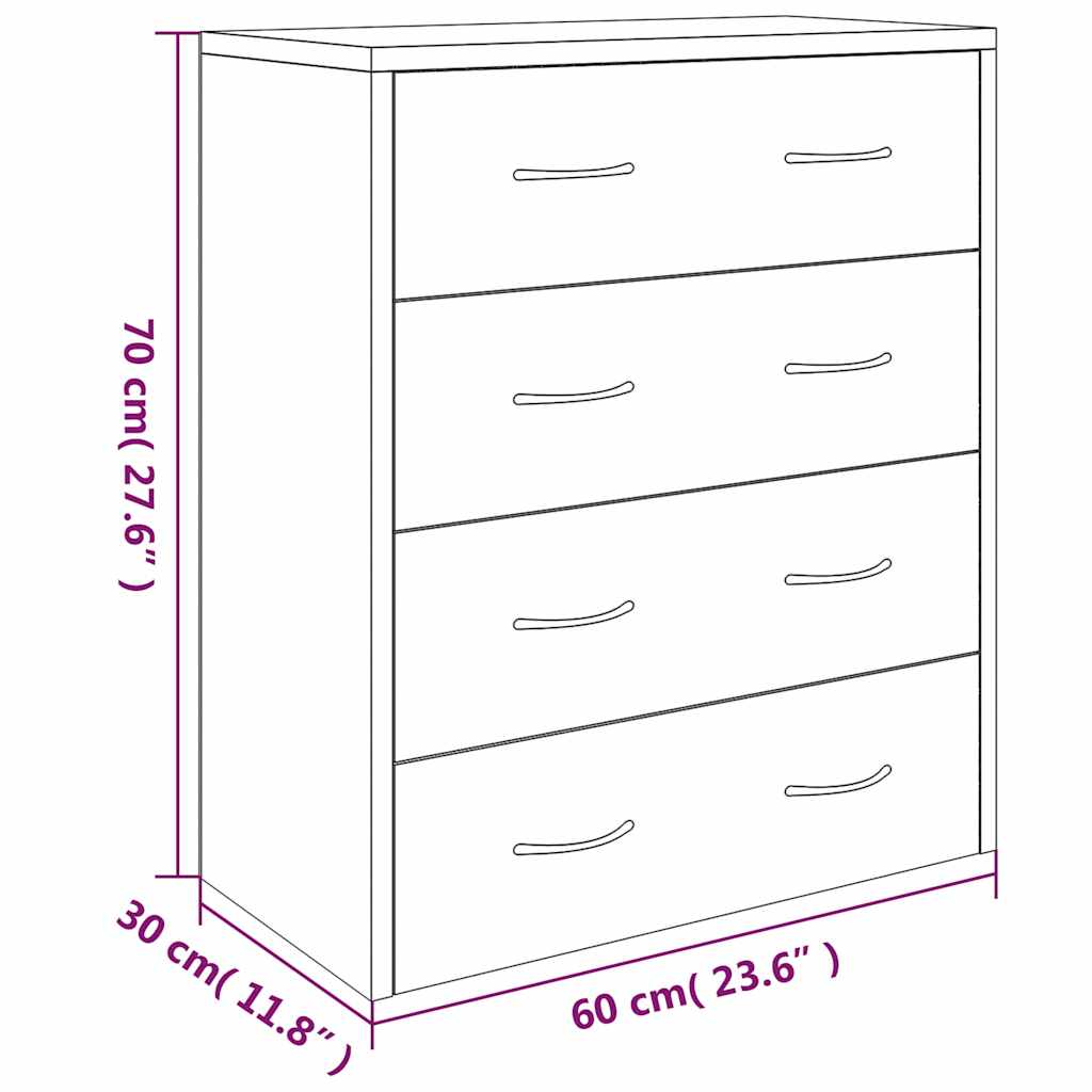 Sideboard with 4 Drawers 60x30,5x71 cm Concrete Grey