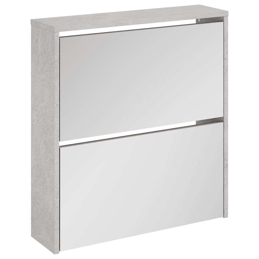 Shoe Cabinet with Mirror 2-Layer Concrete Grey 63x17x67 cm