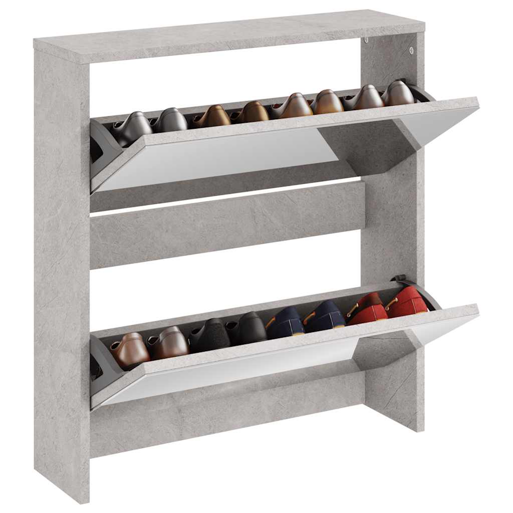 Shoe Cabinet with Mirror 2-Layer Concrete Grey 63x17x67 cm