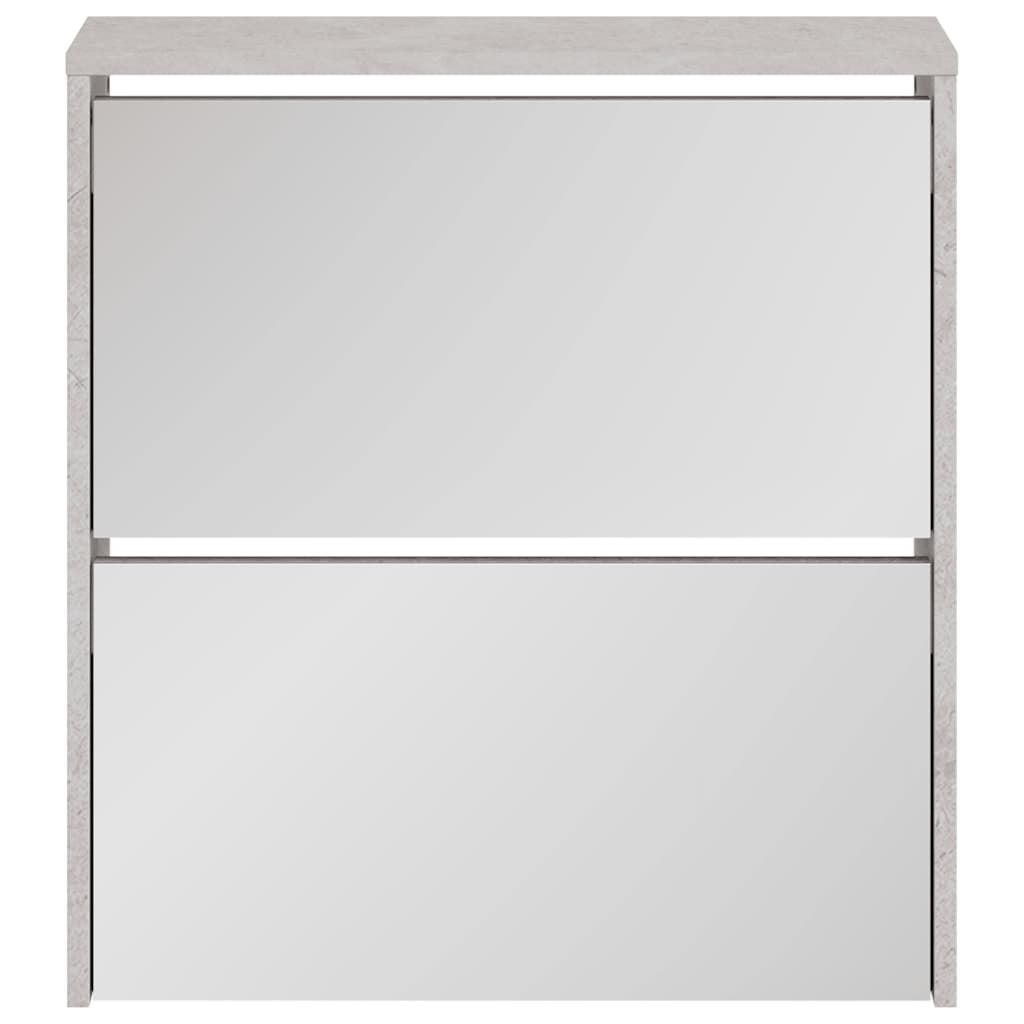 Shoe Cabinet with Mirror 2-Layer Concrete Grey 63x17x67 cm