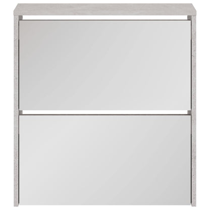 Shoe Cabinet with Mirror 2-Layer Concrete Grey 63x17x67 cm