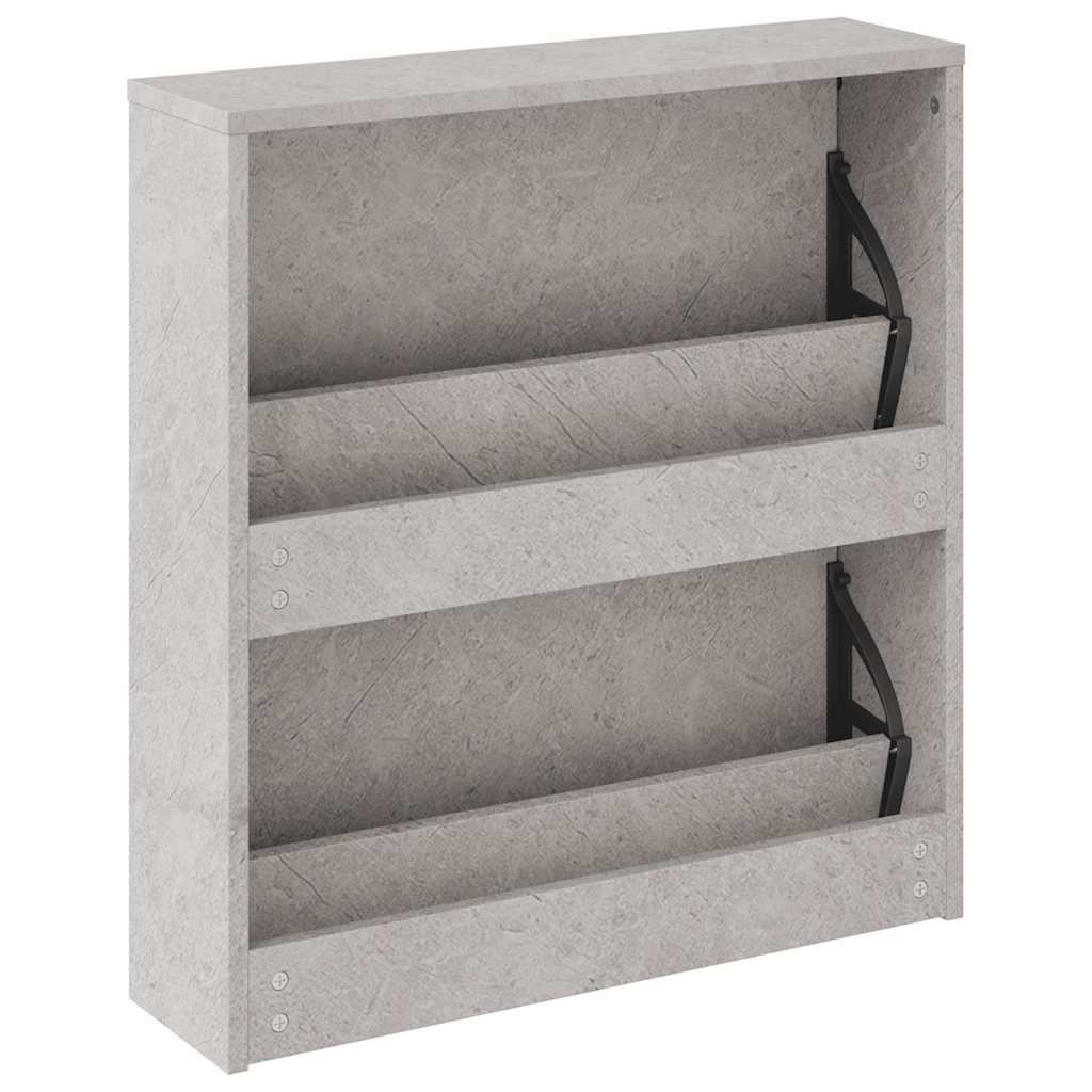 Shoe Cabinet with Mirror 2-Layer Concrete Grey 63x17x67 cm