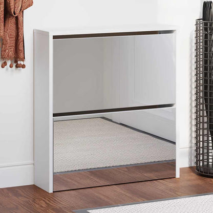 Shoe Cabinet with Mirror 2-Layer High Gloss White 63x17x67 cm