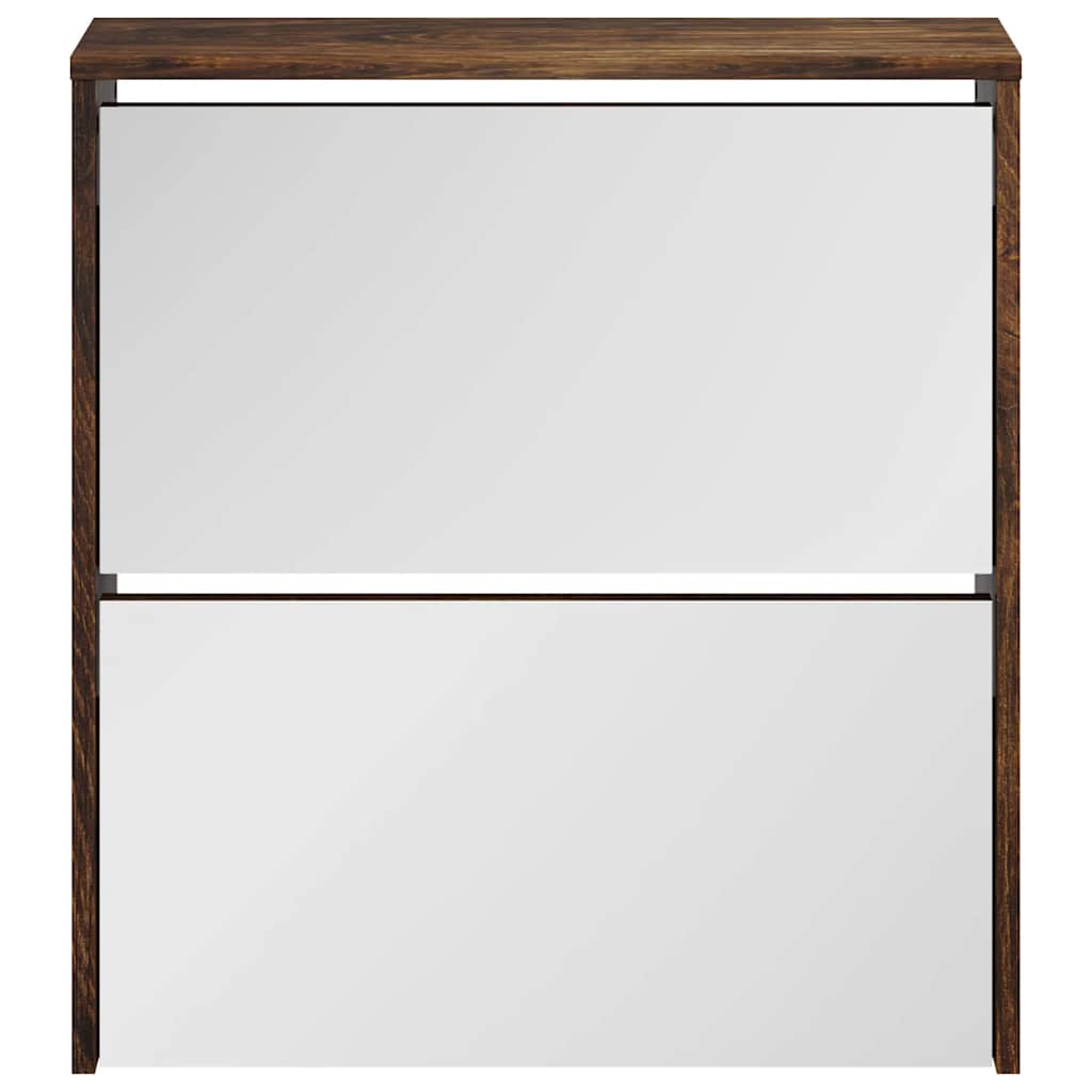 Shoe Cabinet with Mirror 2-Layer Smoked Oak 63x17x67 cm