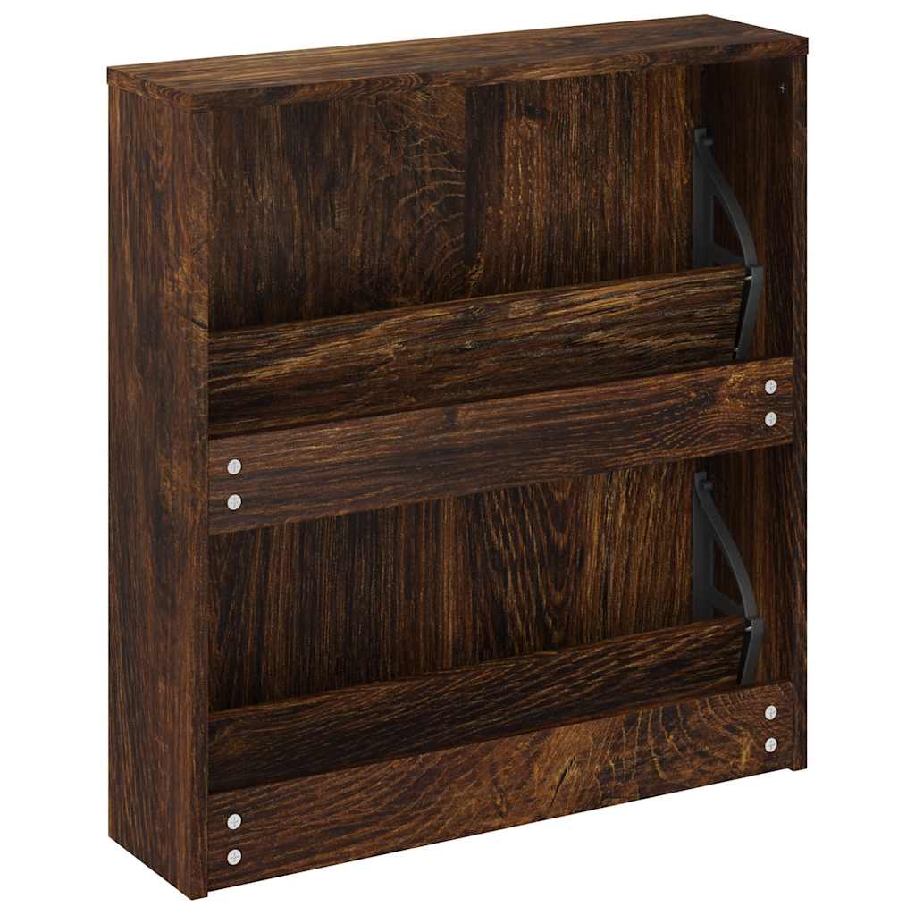 Shoe Cabinet with Mirror 2-Layer Smoked Oak 63x17x67 cm