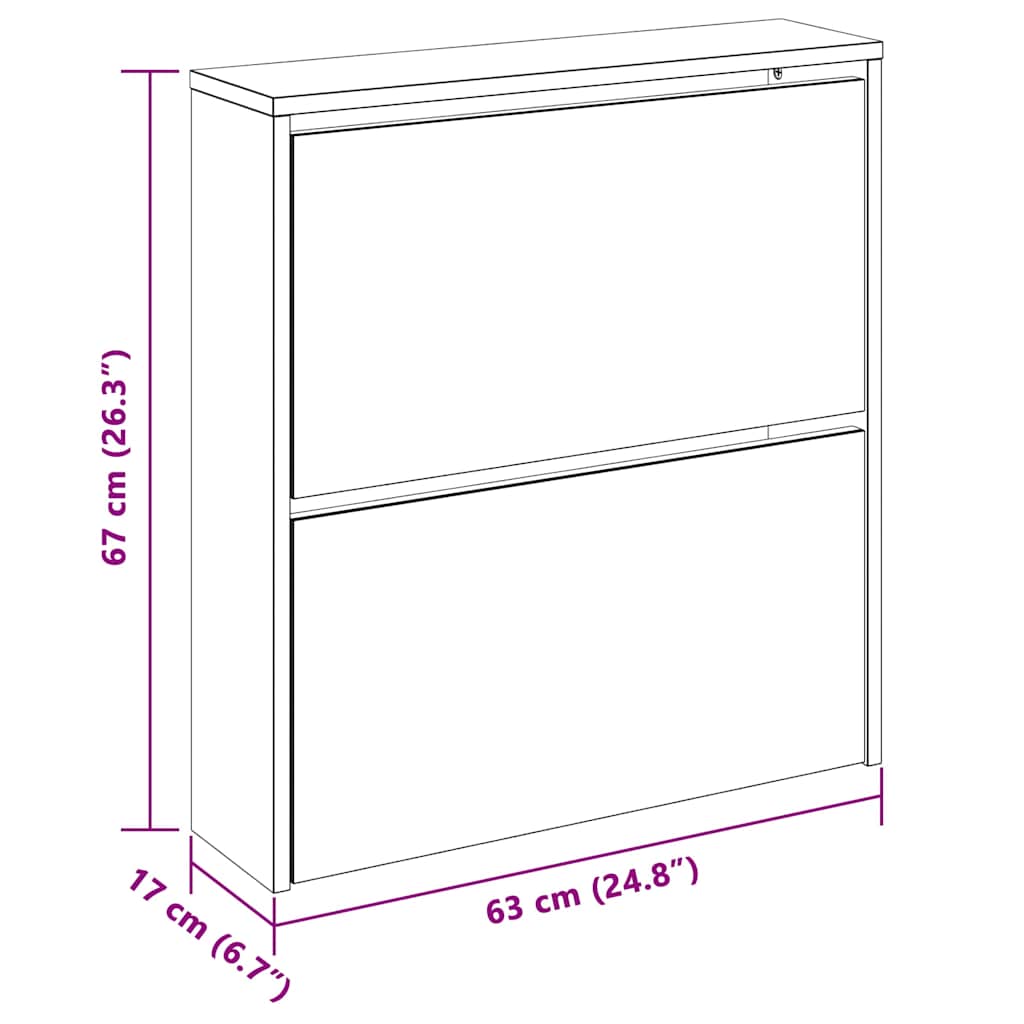 Shoe Cabinet with Mirror 2-Layer Smoked Oak 63x17x67 cm