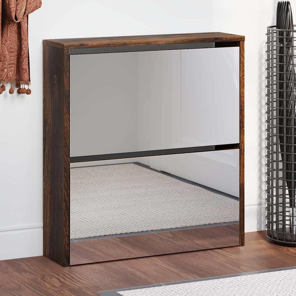Shoe Cabinet with Mirror 2-Layer Smoked Oak 63x17x67 cm