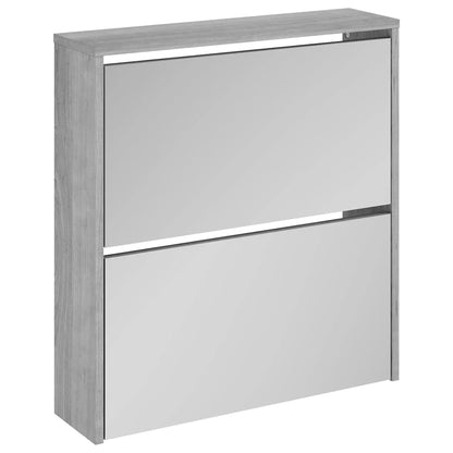 Shoe Cabinet with Mirror 2-Layer Grey Sonoma 63x17x67 cm