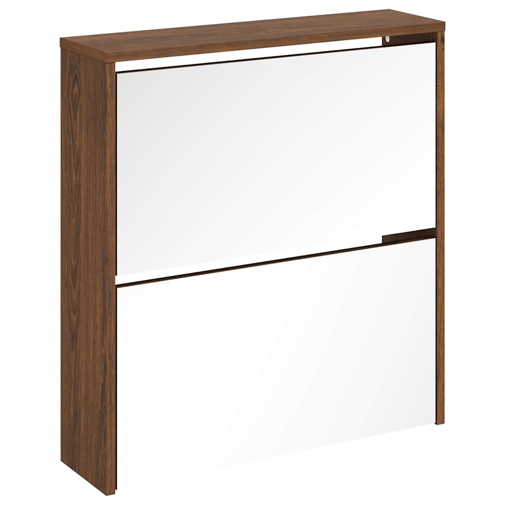 Shoe Cabinet with Mirror 2-Layer Brown Oak 63x17x67 cm