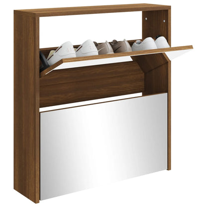Shoe Cabinet with Mirror 2-Layer Brown Oak 63x17x67 cm