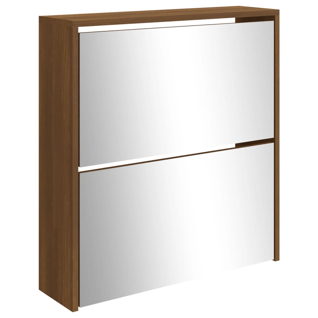 Shoe Cabinet with Mirror 2-Layer Brown Oak 63x17x67 cm