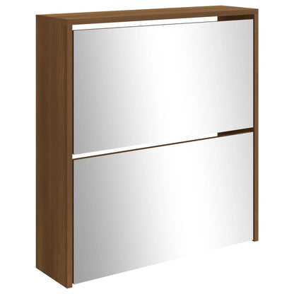Shoe Cabinet with Mirror 2-Layer Brown Oak 63x17x67 cm