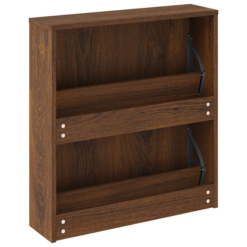 Shoe Cabinet with Mirror 2-Layer Brown Oak 63x17x67 cm