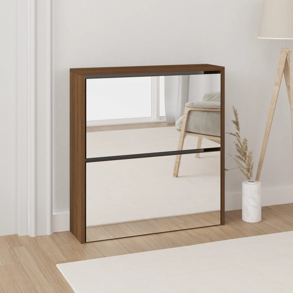 Shoe Cabinet with Mirror 2-Layer Brown Oak 63x17x67 cm