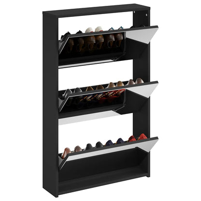 Shoe Cabinet with Mirror 3-Layer Black 63x17x102.5 cm