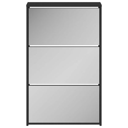 Shoe Cabinet with Mirror 3-Layer Black 63x17x102.5 cm