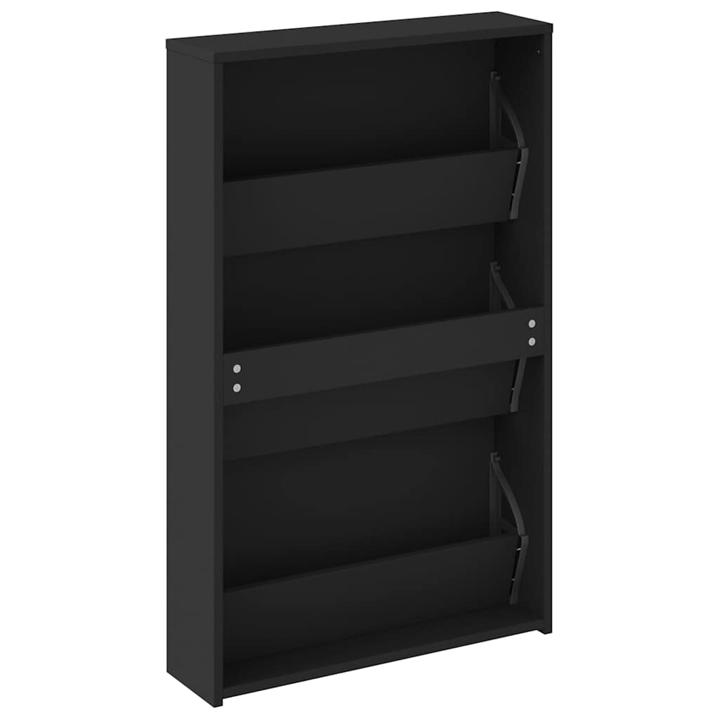 Shoe Cabinet with Mirror 3-Layer Black 63x17x102.5 cm