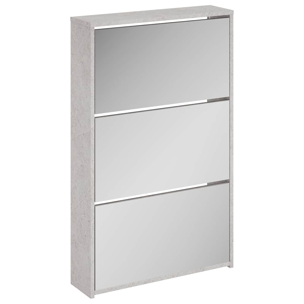 Shoe Cabinet with Mirror 3-Layer Concrete Grey 63x17x102,5 cm