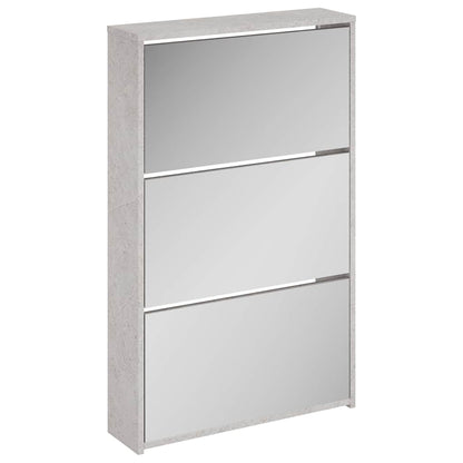 Shoe Cabinet with Mirror 3-Layer Concrete Grey 63x17x102,5 cm
