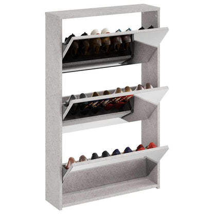 Shoe Cabinet with Mirror 3-Layer Concrete Grey 63x17x102,5 cm