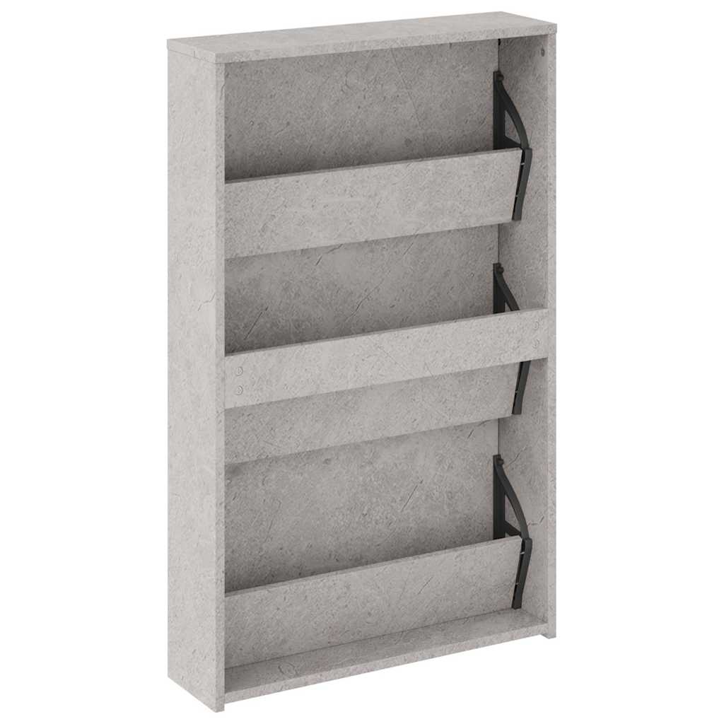 Shoe Cabinet with Mirror 3-Layer Concrete Grey 63x17x102,5 cm