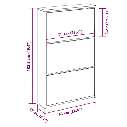 Shoe Cabinet with Mirror 3-Layer Concrete Grey 63x17x102,5 cm
