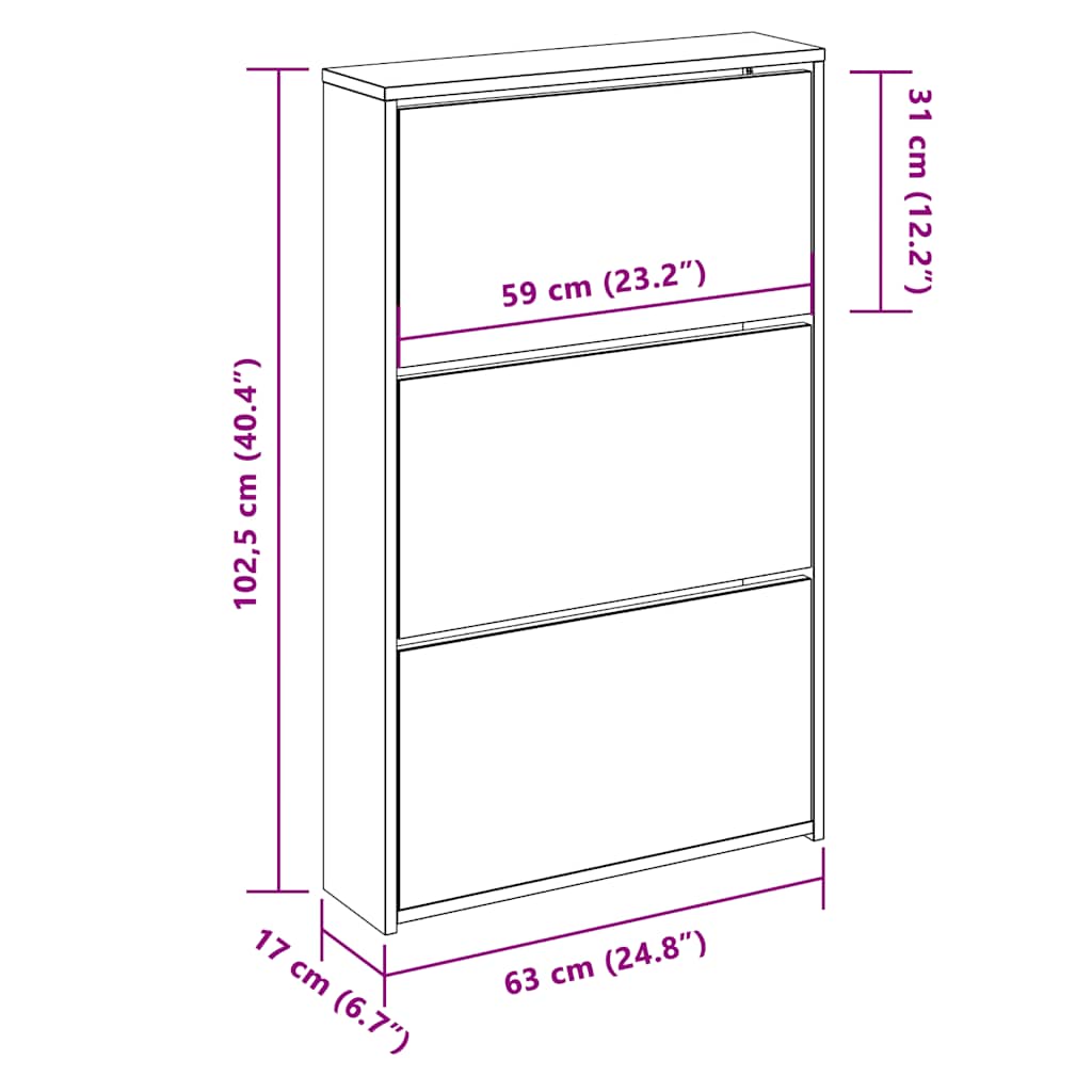 Shoe Cabinet with Mirror 3-Layer Concrete Grey 63x17x102.5 cm