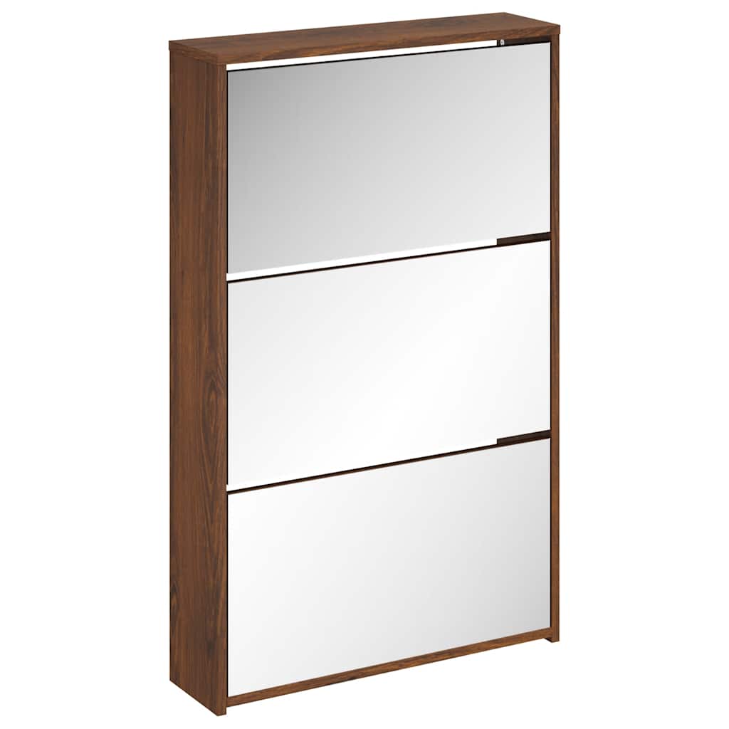 Shoe Cabinet with Mirror 3-Layer Brown Oak 63x17x102.5 cm