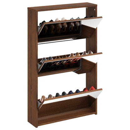 Shoe Cabinet with Mirror 3-Layer Brown Oak 63x17x102.5 cm