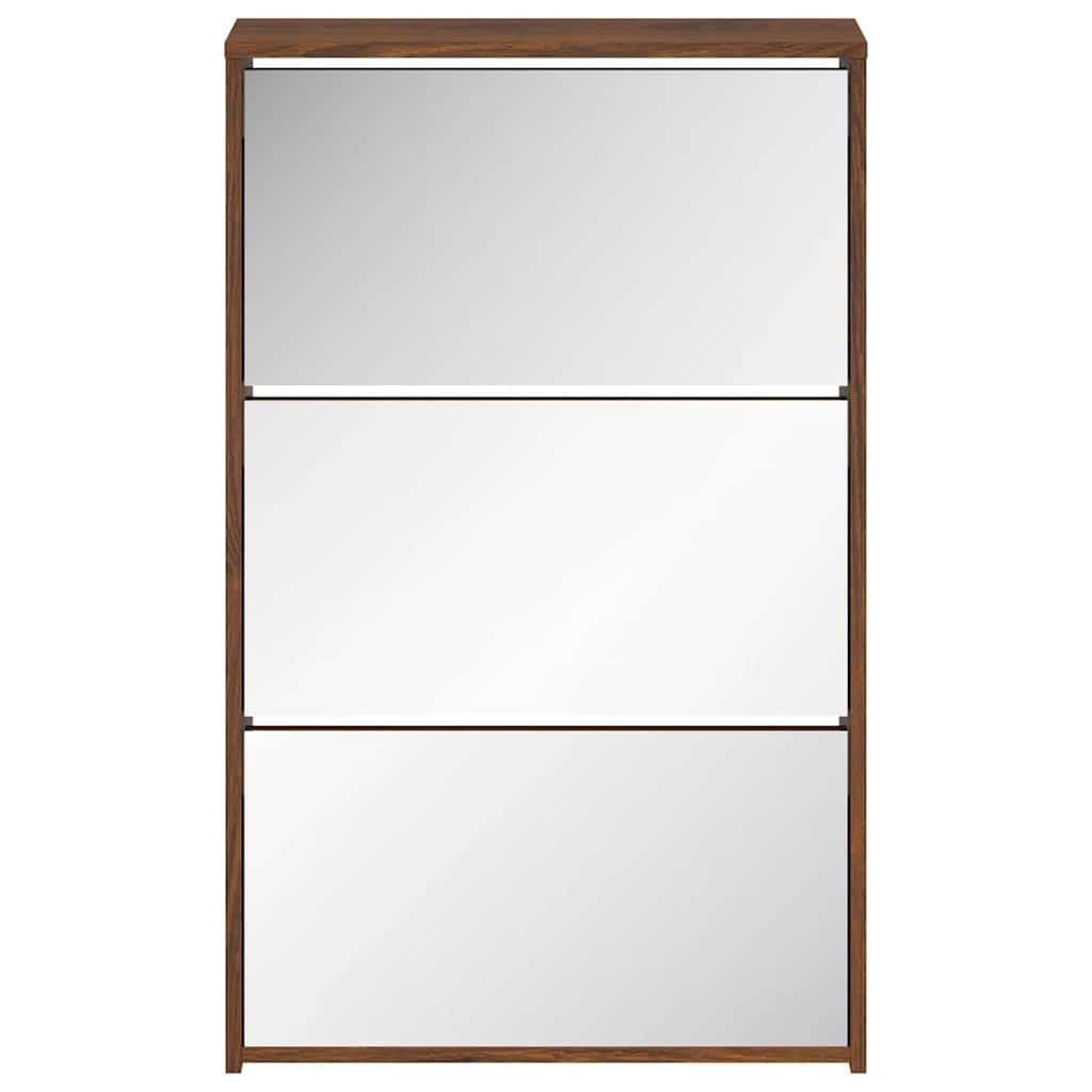 Shoe Cabinet with Mirror 3-Layer Brown Oak 63x17x102.5 cm