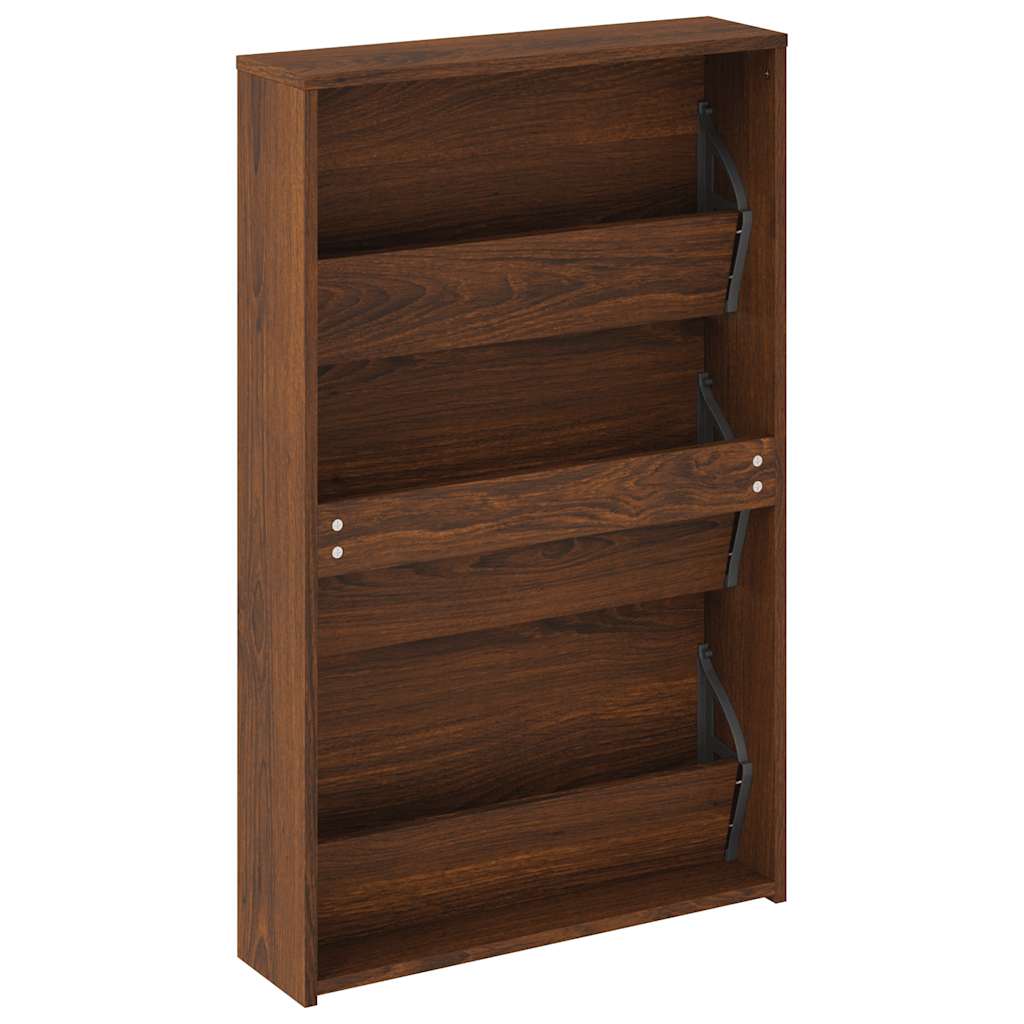 Shoe Cabinet with Mirror 3-Layer Brown Oak 63x17x102.5 cm