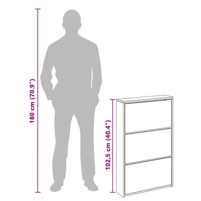 Shoe Cabinet with Mirror 3-Layer Brown Oak 63x17x102.5 cm