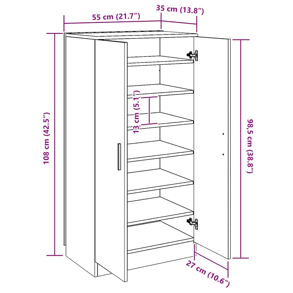 Shoe Cabinet Grey Sonoma 55x35x108 cm Engineered Wood