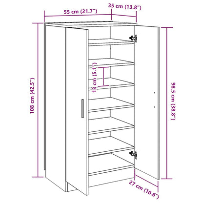Shoe Cabinet Grey Sonoma 55x35x108 cm Engineered Wood