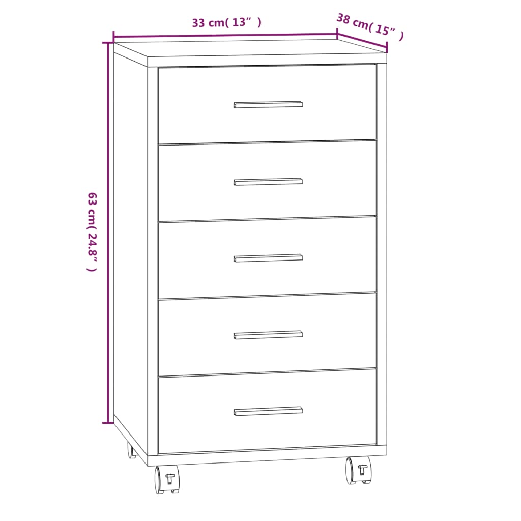 Drawer Cabinet with Castors Concrete Grey Engineered Wood