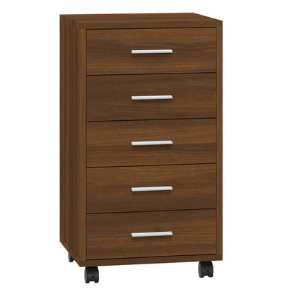 Drawer Cabinet with Castors Brown Oak Engineered Wood