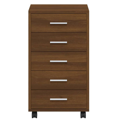 Drawer Cabinet with Castors Brown Oak Engineered Wood