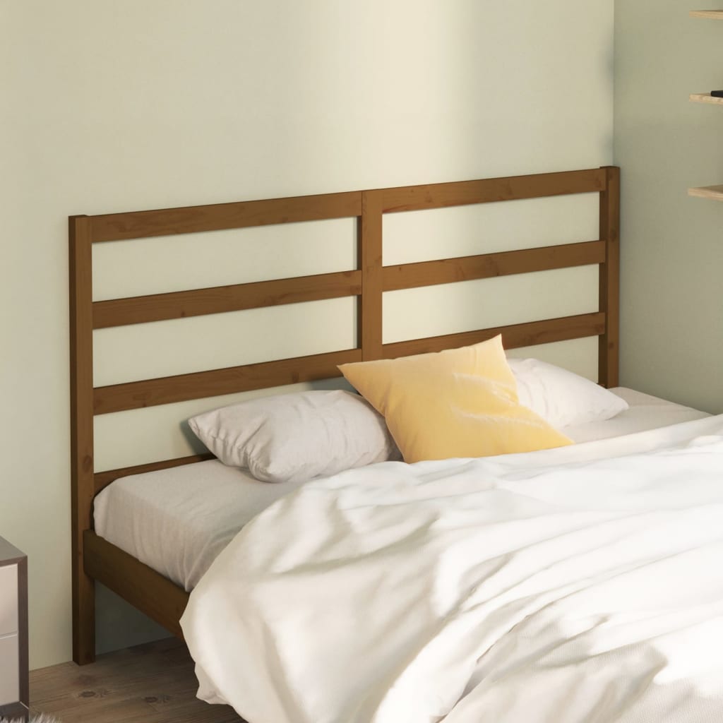 Bed Headboard | Honey Brown | Solid Pine Wood | Decorative Inlays