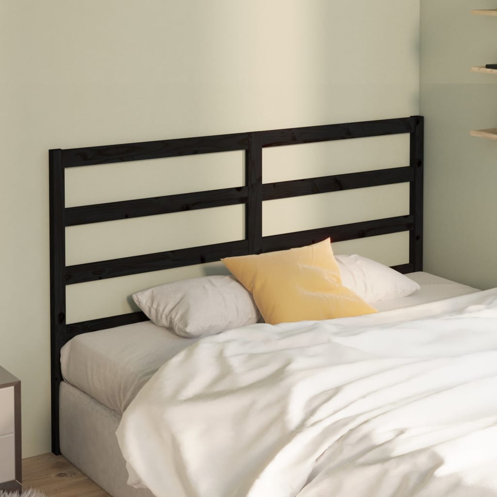 Bed Headboard | Black | Solid Pine Wood | Decorative Inlays