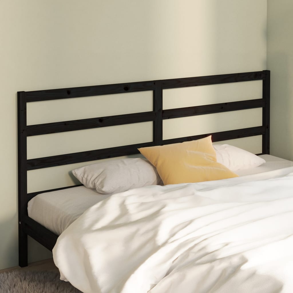 Bed Headboard | Black | Solid Pinewood | 206 x 4 x 100 cm | Durable