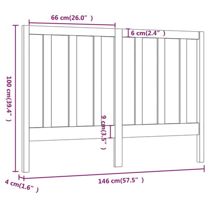 Bed Headboard Black 146x4x100 cm Solid Wood Pine