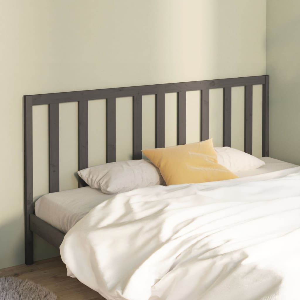 Bed Headboard Grey 206x4x100 cm Solid Wood Pine