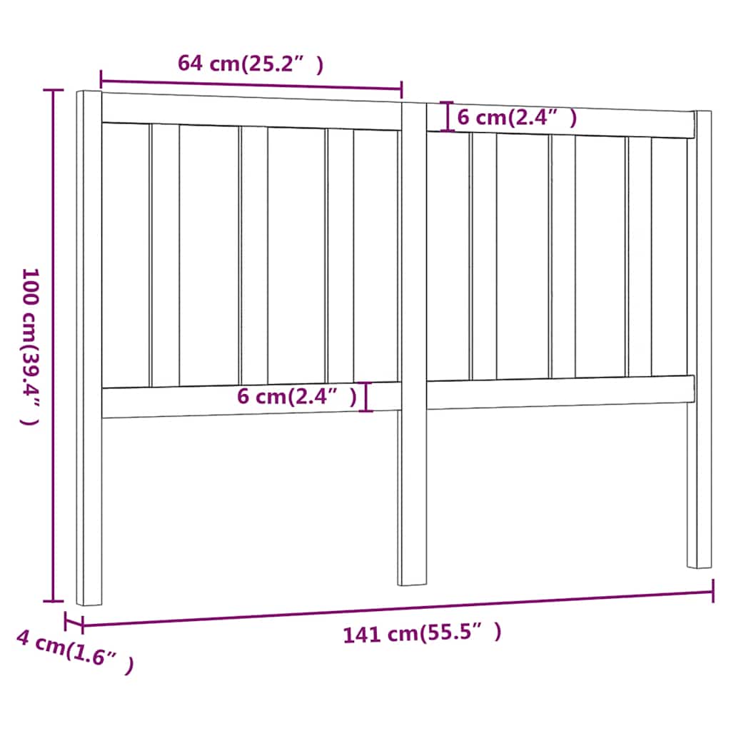 Bed Headboard Honey Brown 141x4x100 cm Solid Wood Pine