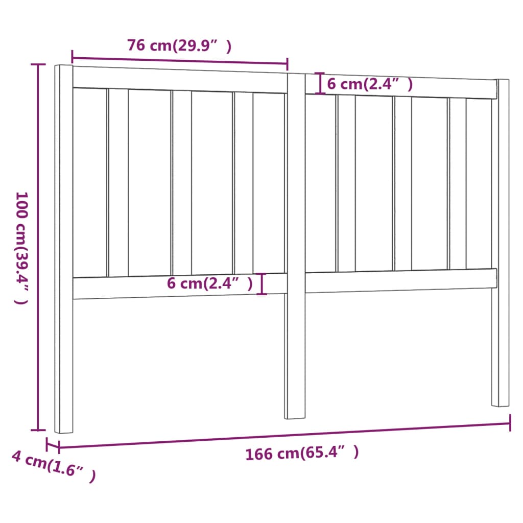 Bed Headboard Grey 166x4x100 cm Solid Wood Pine