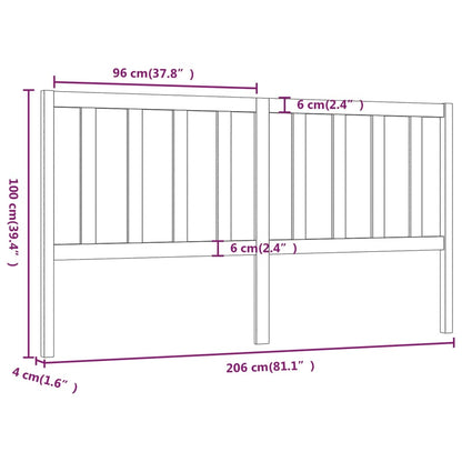 Bed Headboard Grey 206x4x100 cm Solid Wood Pine