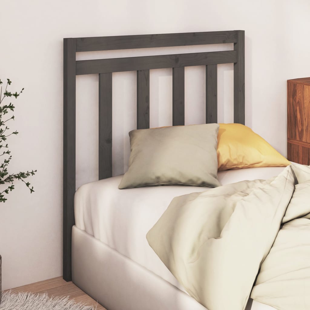 Bed Headboard | Grey | Solid Pine Wood | Standard | Decorative Inlays