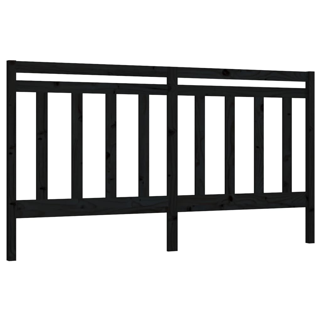 Bed Headboard | Black | Solid Pine Wood | Decorative Inlays