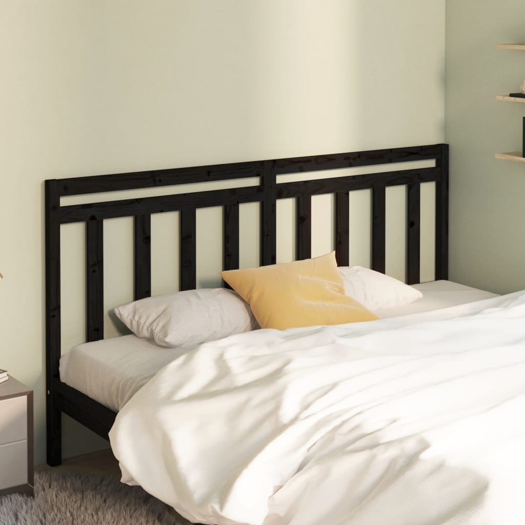 Bed Headboard | Black | Solid Pine Wood | Decorative Inlays