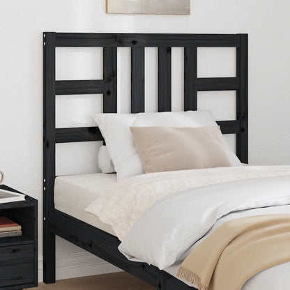 Bed Headboard | Black | Solid Pine Wood | Medium |  Decorative Inlays