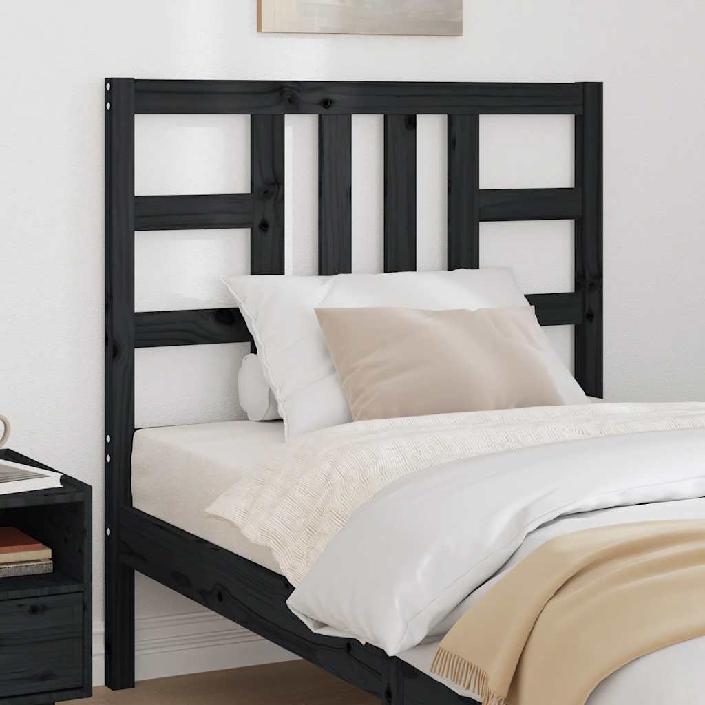 Bed Headboard Black 96x4x100 cm Solid Wood Pine